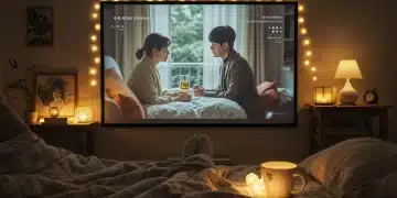 Person watching a comforting K-drama in a cozy living room setting