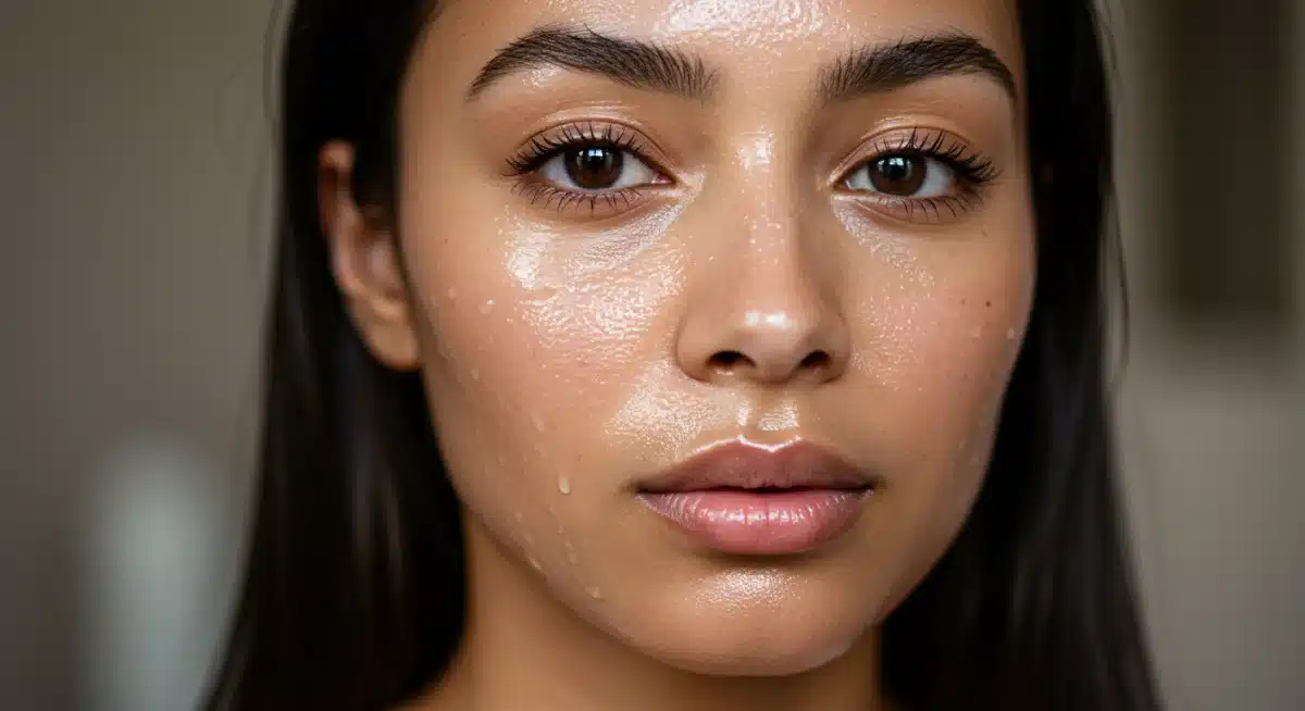 Close-up of radiant 'glass skin' showcasing K-beauty influence.