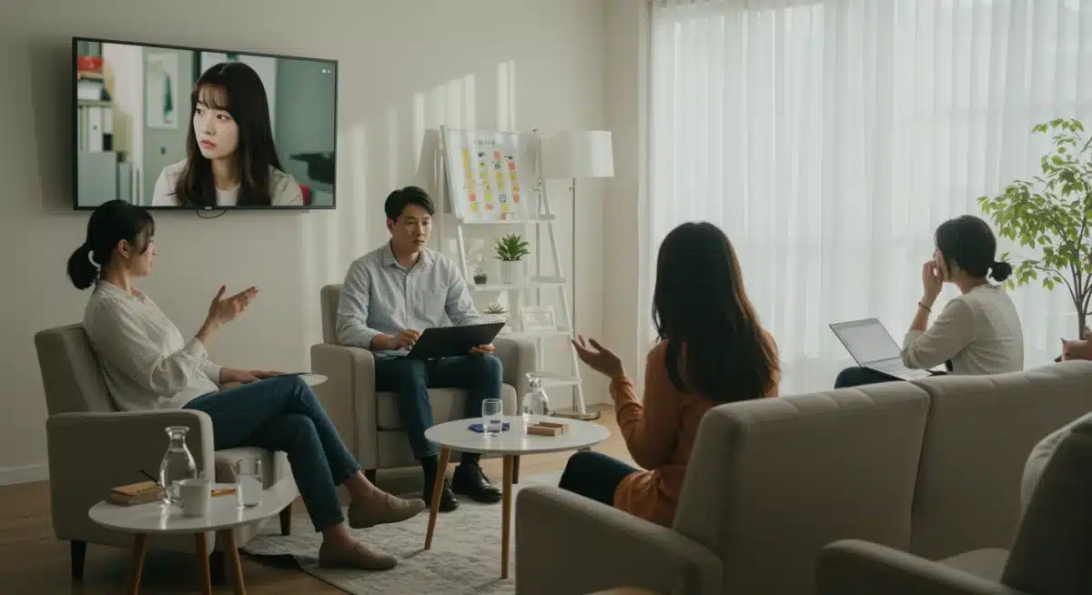 Group therapy discussing K-drama's emotional impact