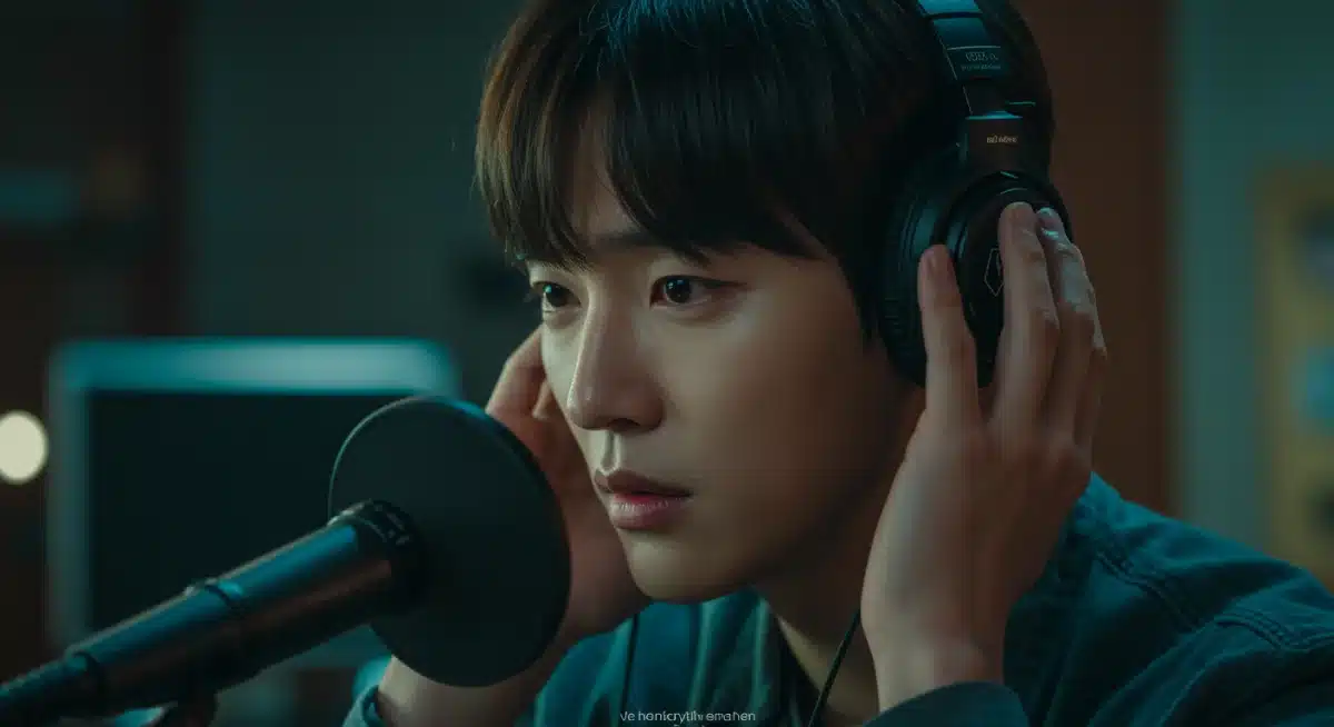 K-drama character deeply immersed in music, reflecting emotional impact of soundtrack on personal narrative.