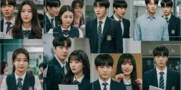 Diverse K-drama characters transitioning from school to young adulthood, symbolizing coming-of-age.