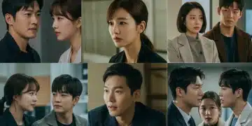 Dynamic K-drama ensemble cast members displaying strong on-screen chemistry, vibrant and engaging.