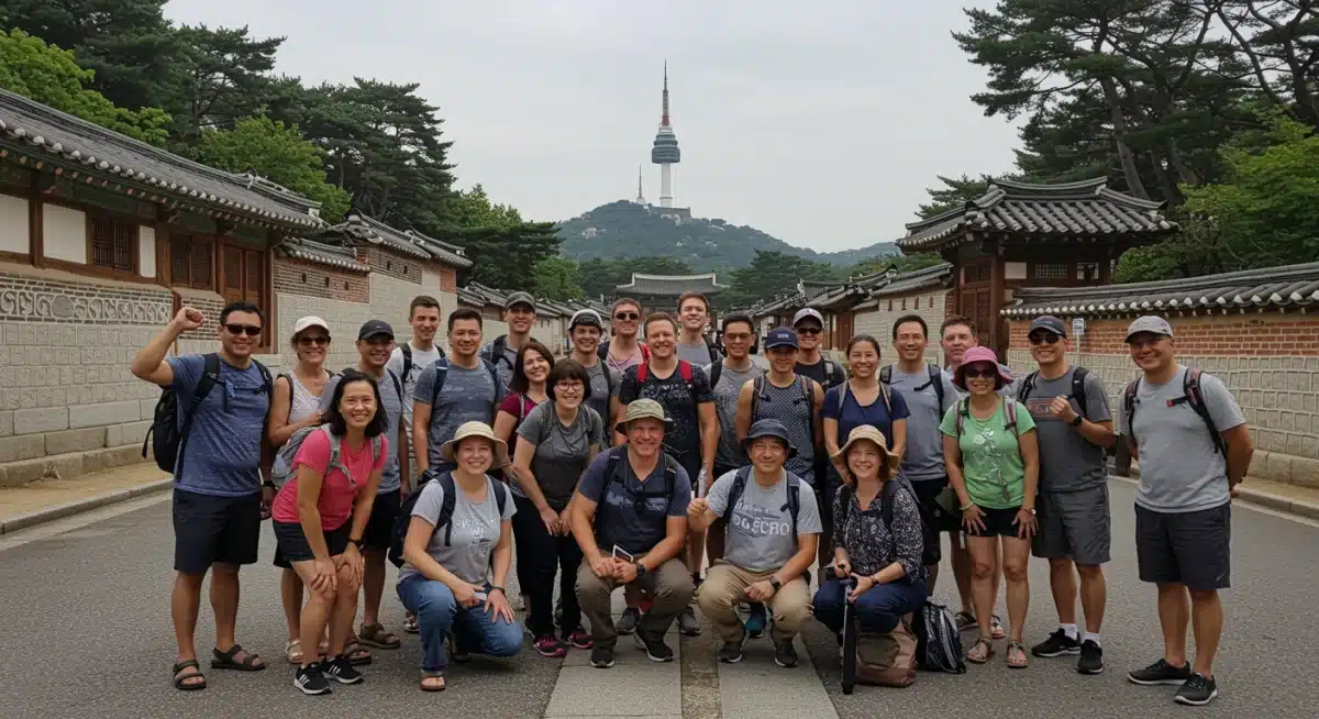 American tourists visiting a K-drama filming location in Seoul, experiencing the cultural impact firsthand.