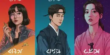 Illustration of diverse K-Drama niche genres, cyberpunk, historical fantasy, and psychological drama, representing creative boundaries in 2025.