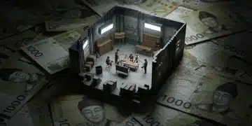 Pile of Korean Won banknotes on a K-drama set, representing high production costs