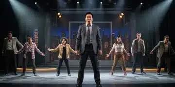 Actors rehearsing on a modern stage, representing the pursuit of a K-Drama acting career in the US.