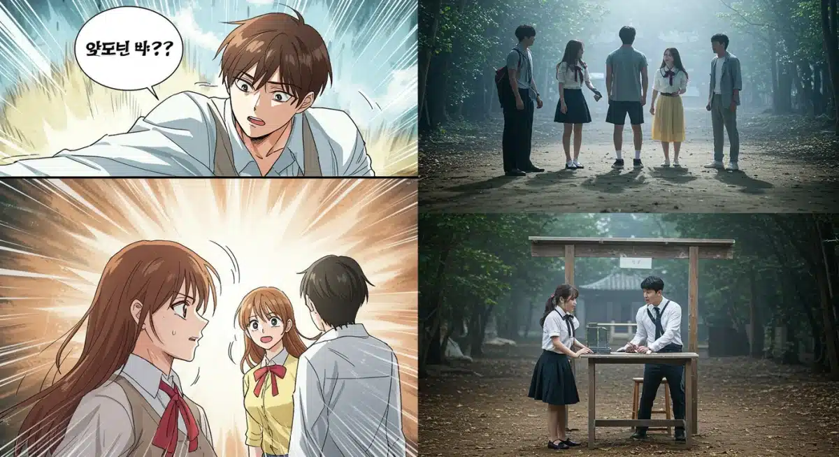 Webtoon panel side-by-side with its K-drama live-action adaptation, showcasing visual fidelity.