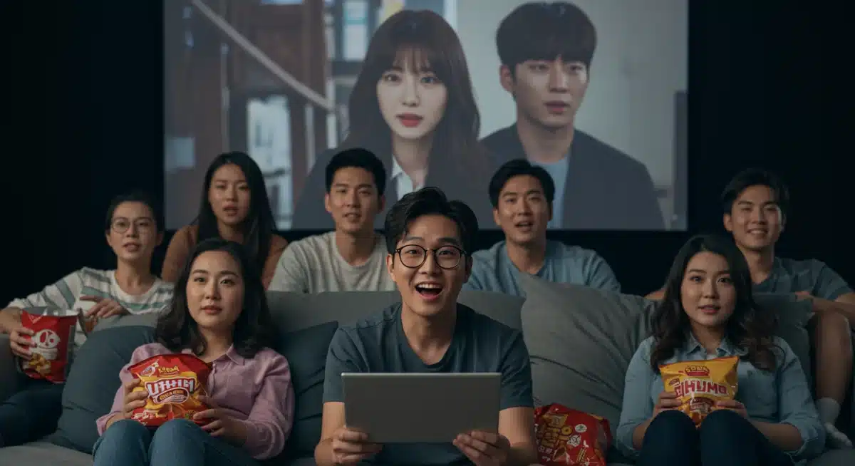American audience engrossed in watching a K-drama, showing shared cultural experience