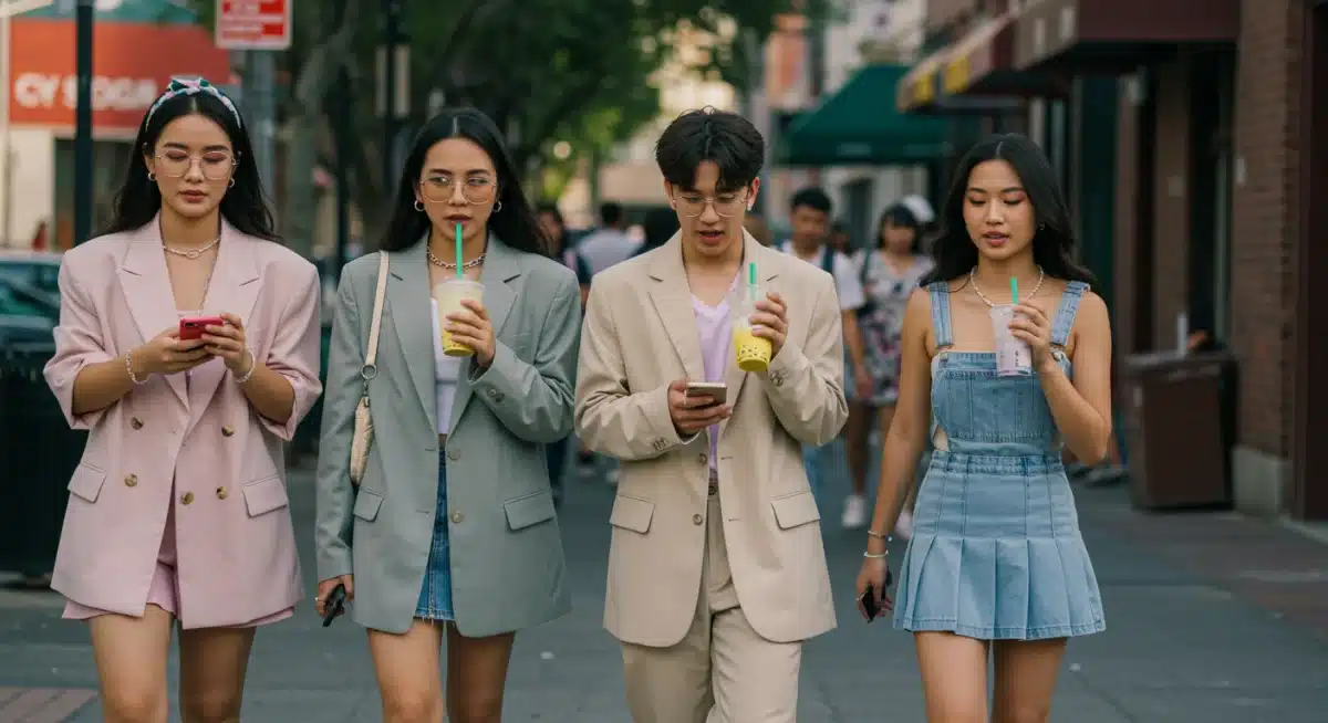 Youth displaying K-Drama inspired fashion and style on a city street