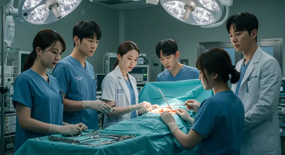 K-Drama medical team performing surgery in an operating room.
